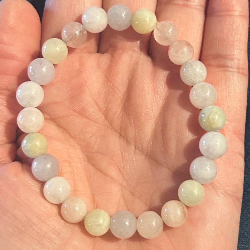 Handmade 8mm Genuine Morganite Beaded Stretch Bracelet W